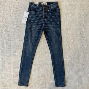 Nina Rossi Jeans Los Angeles Blue Rhinestone Embellished Skinny Jeans Size M NEW
